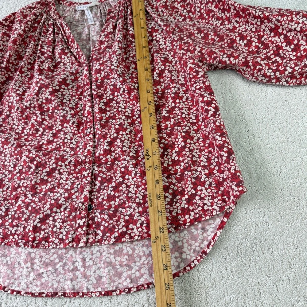Apiece Apart Mitte Blouse Women S Red Floral Organic Cotton Puff Sleeve Top - Picture 8 of 11
